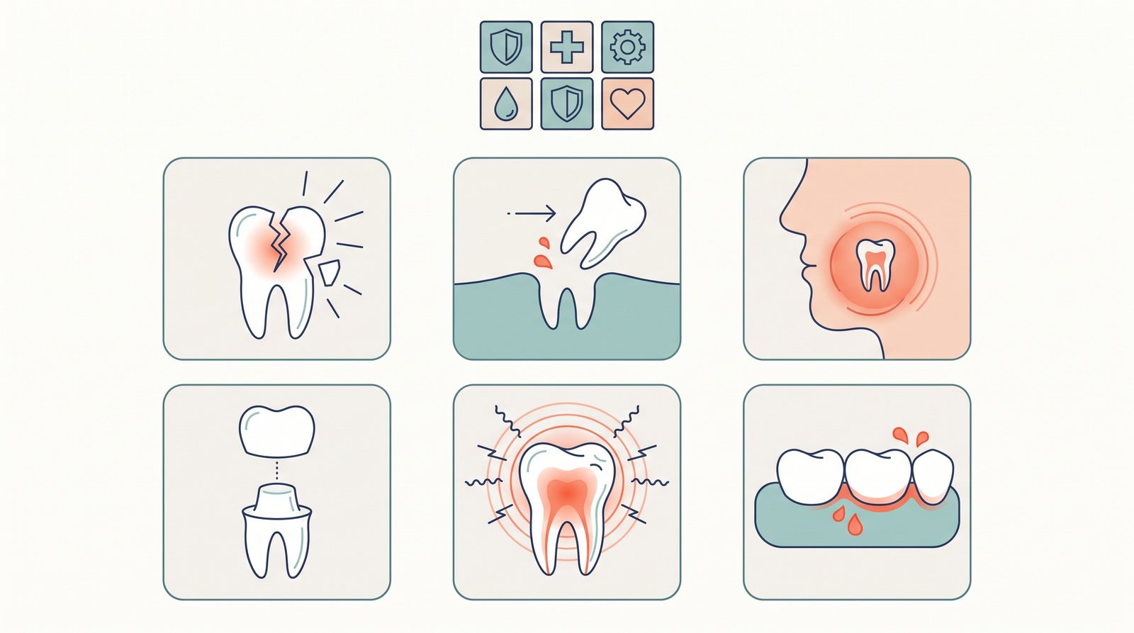 Common dental emergencies infographic for Reseda patients including cracked tooth and abscess