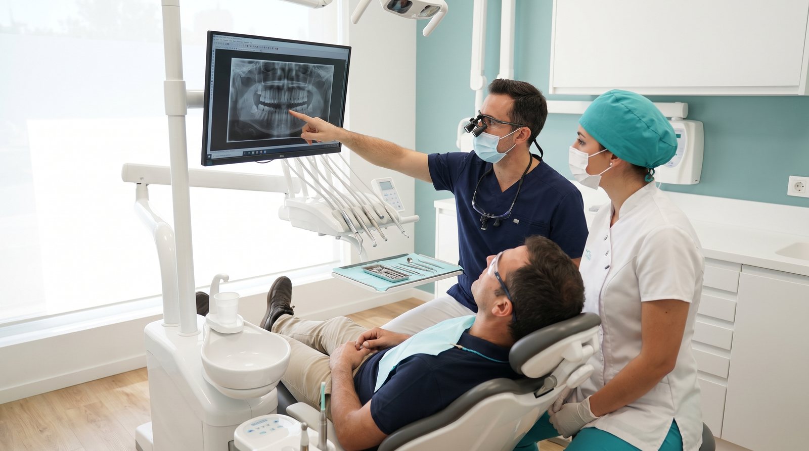 Reseda emergency dentist reviewing a digital dental x ray with a patient in the treatment chair