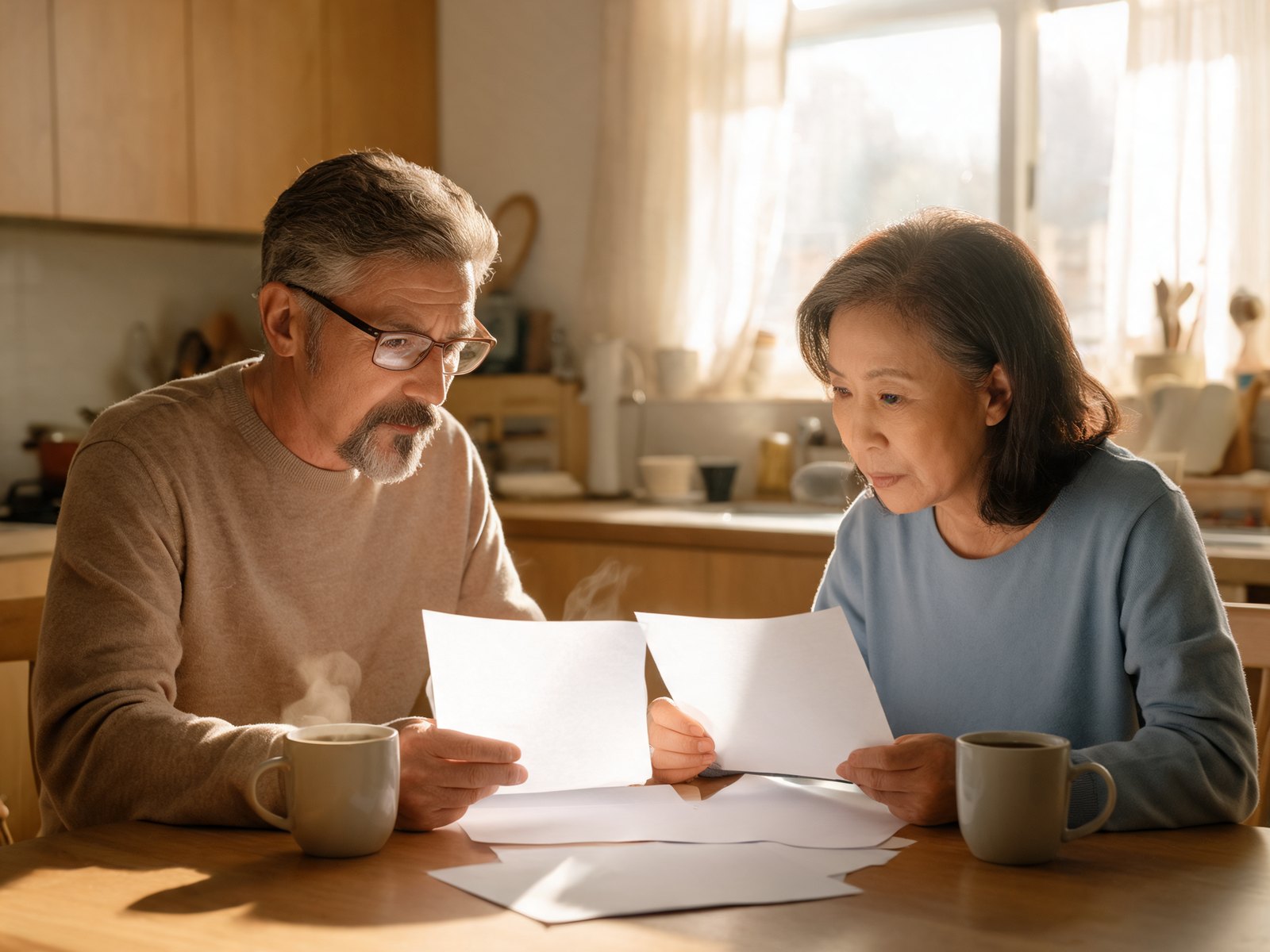 Couple reviewing a dental treatment plan together at their kitchen table