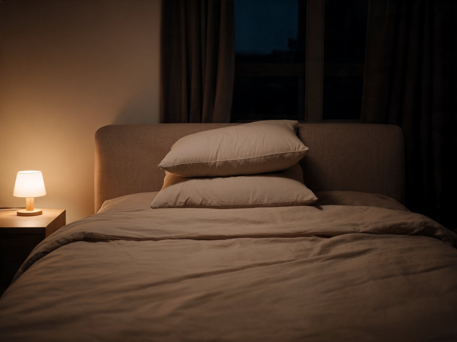 Bed with two stacked pillows to keep the head elevated at night